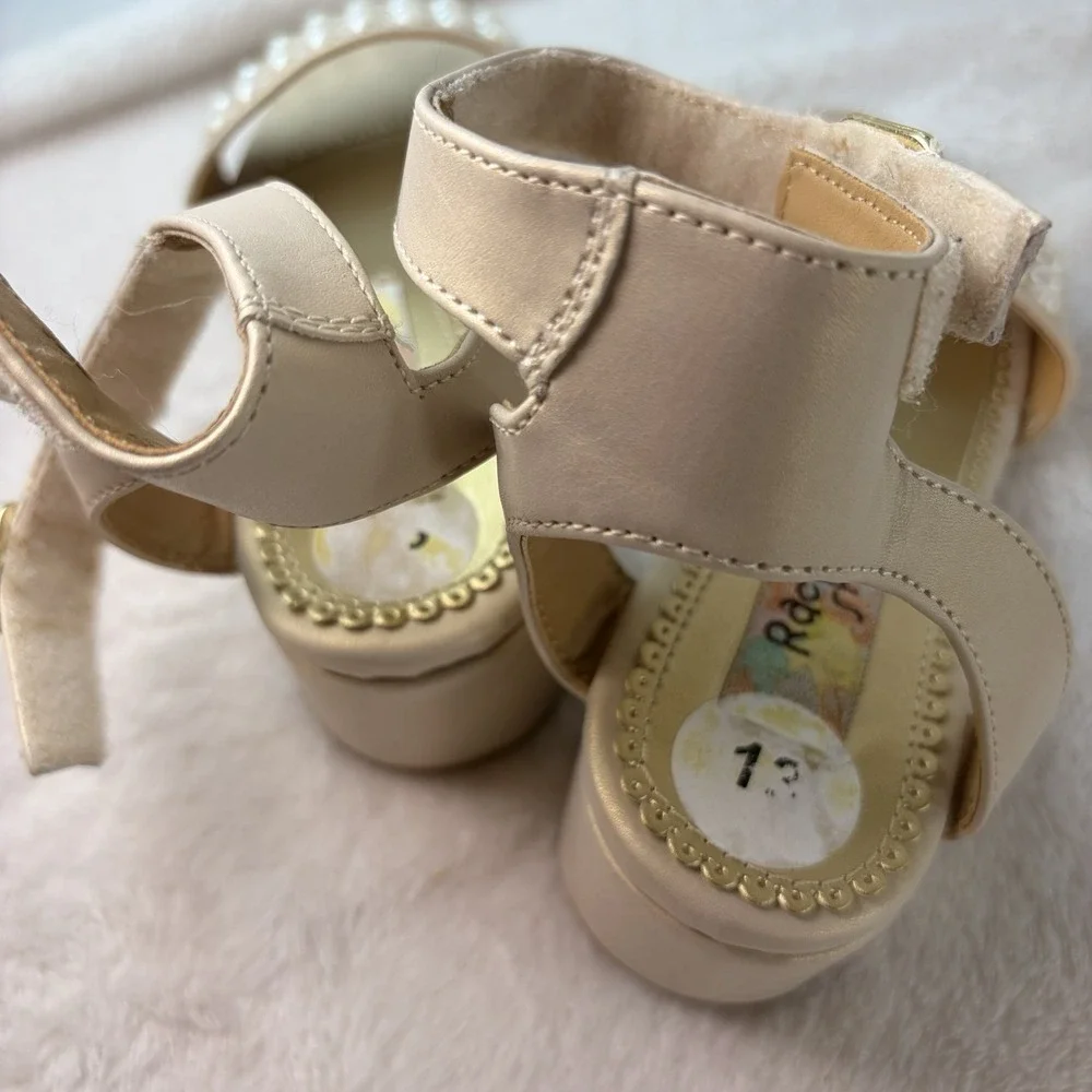 Rachel Shoes Girls Lil Pearl Champagne Gold Faux Pearl Dress Sandals Size 13 GUC
